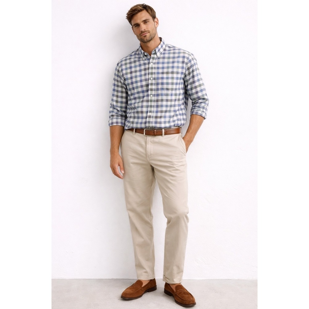 Brooks Brothers NonIron Plaid Casual Designer Luxury Blue Green White Oxford 2XL